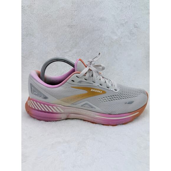 Brooks Shoes - Brooks Adrenaline GTS 23 Womens Running Shoes White Sand Sunset Fuchsia 9